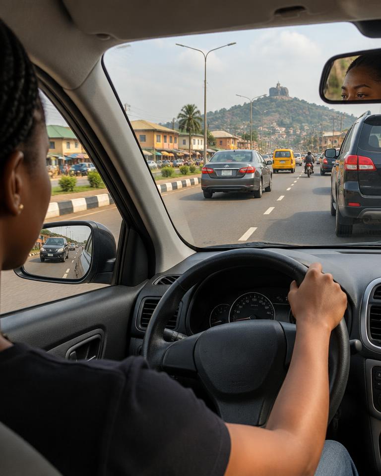 A learner building confidence in town traffic